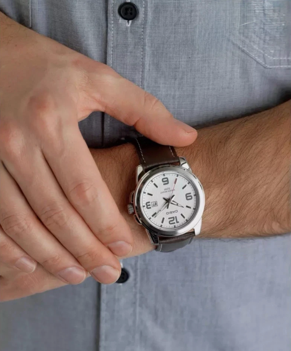 Casio Brown Genuine Leather Strap Watch