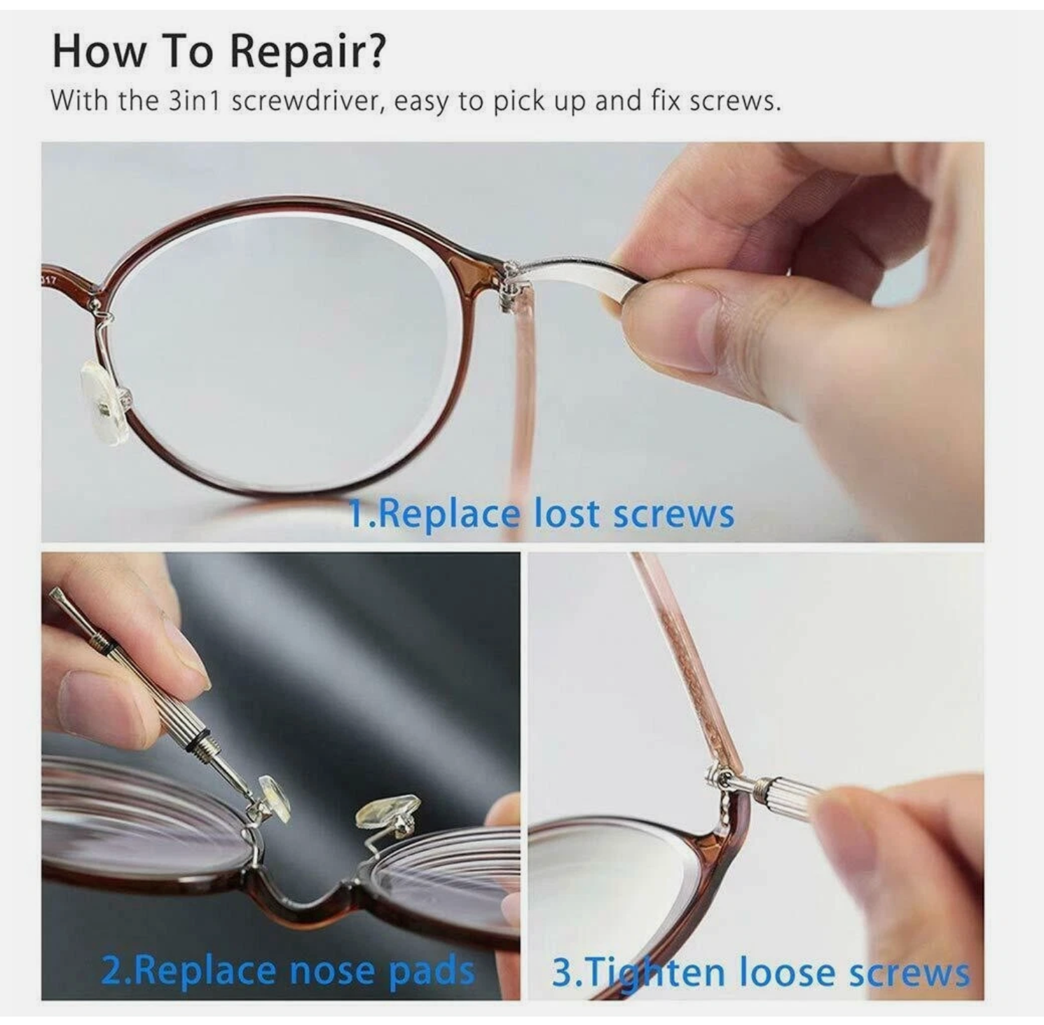Eyeglasses Repair Kit – Screws, Tweezers & Tools for Spectacles / Optical / Sunglasses