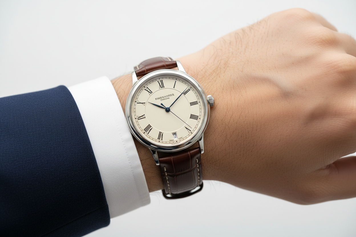 a nice classic watch on a mans hand 